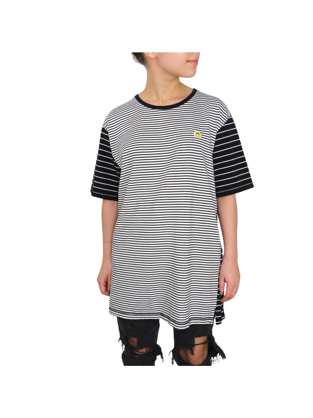 Urban Outfitters Smiley Face Happy Face Black & White Striped Crewneck T-Shirt